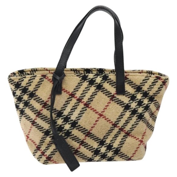 BURBERRY Hand Bag Wool Beige Gold Auth - Picture 2 of 16